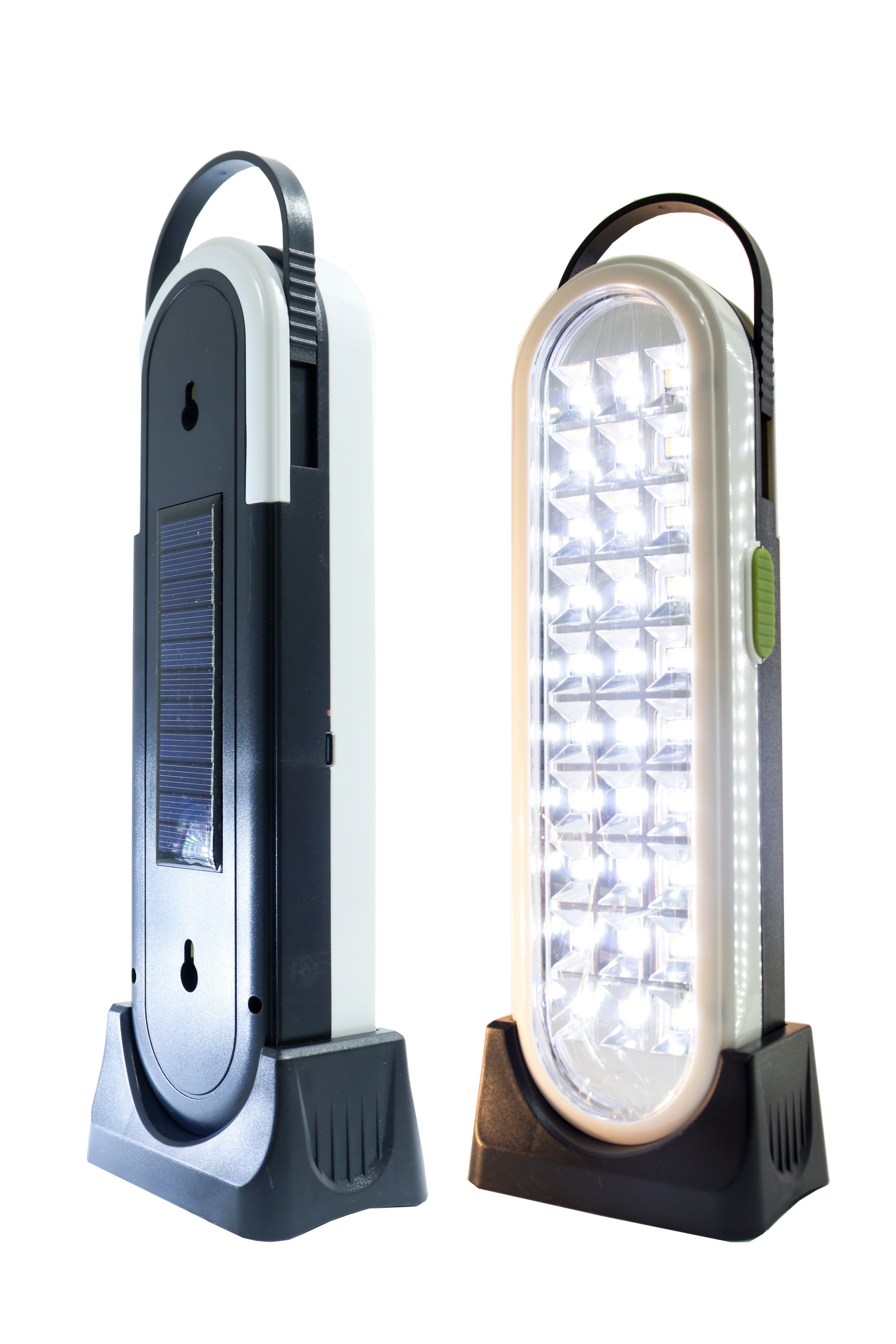 Lámpara LED Portátil Recargable con Base y Panel Solar - Luz de Emergencia para