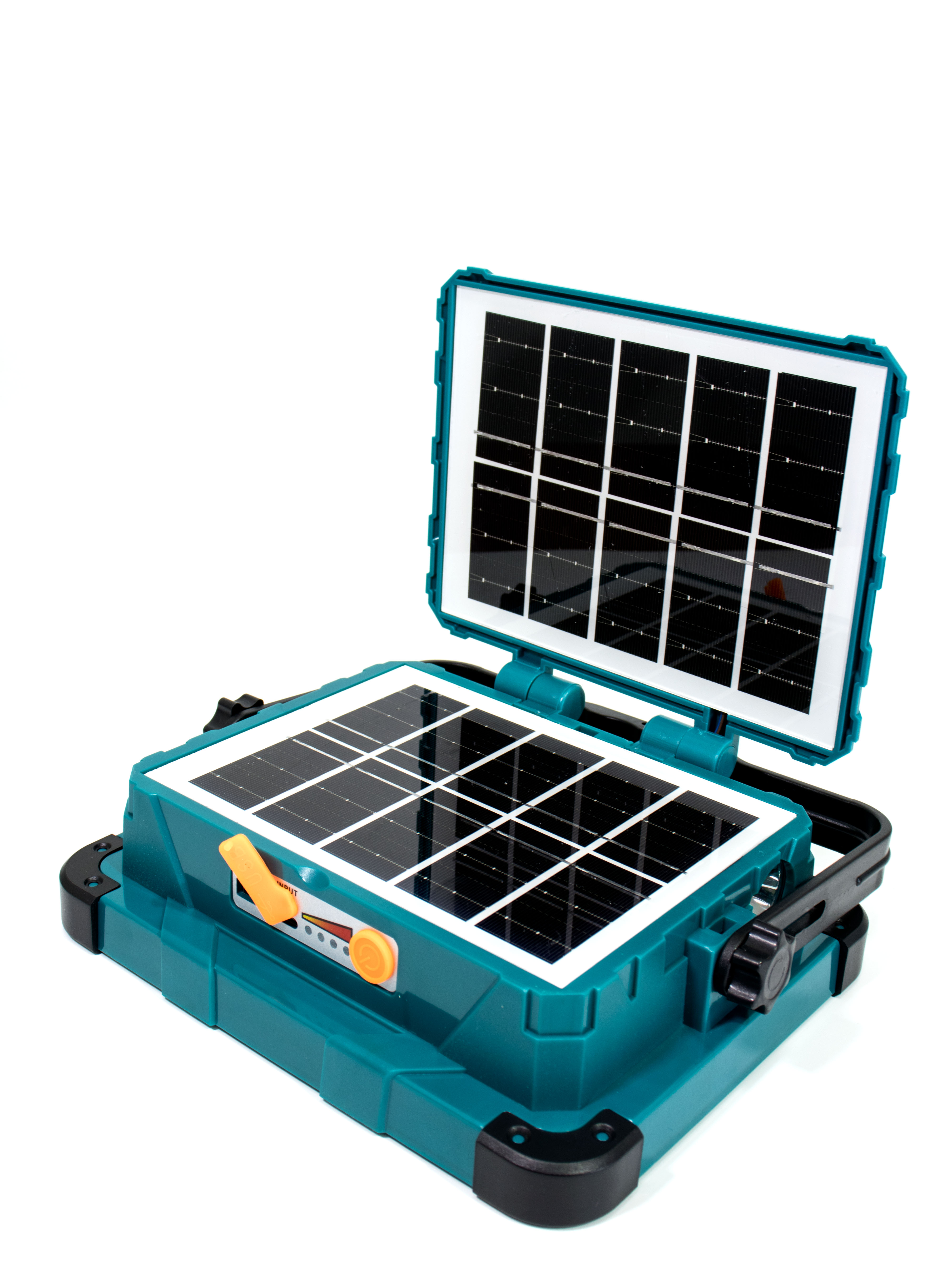 Foco LED de Trabajo Portátil con Doble Panel Solar y Batería Recargable - Iluminación Potente y Opciones de Carga Versátiles