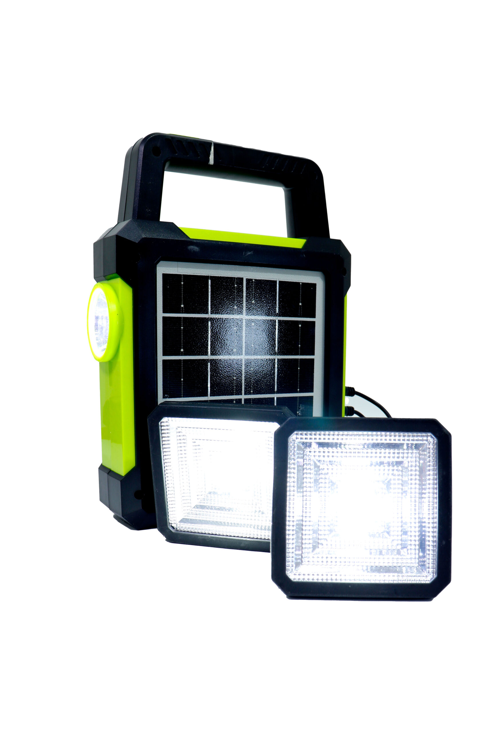 Lámpara Solar LED Portátil Recargable con Panel y Linterna Lateral Integrada