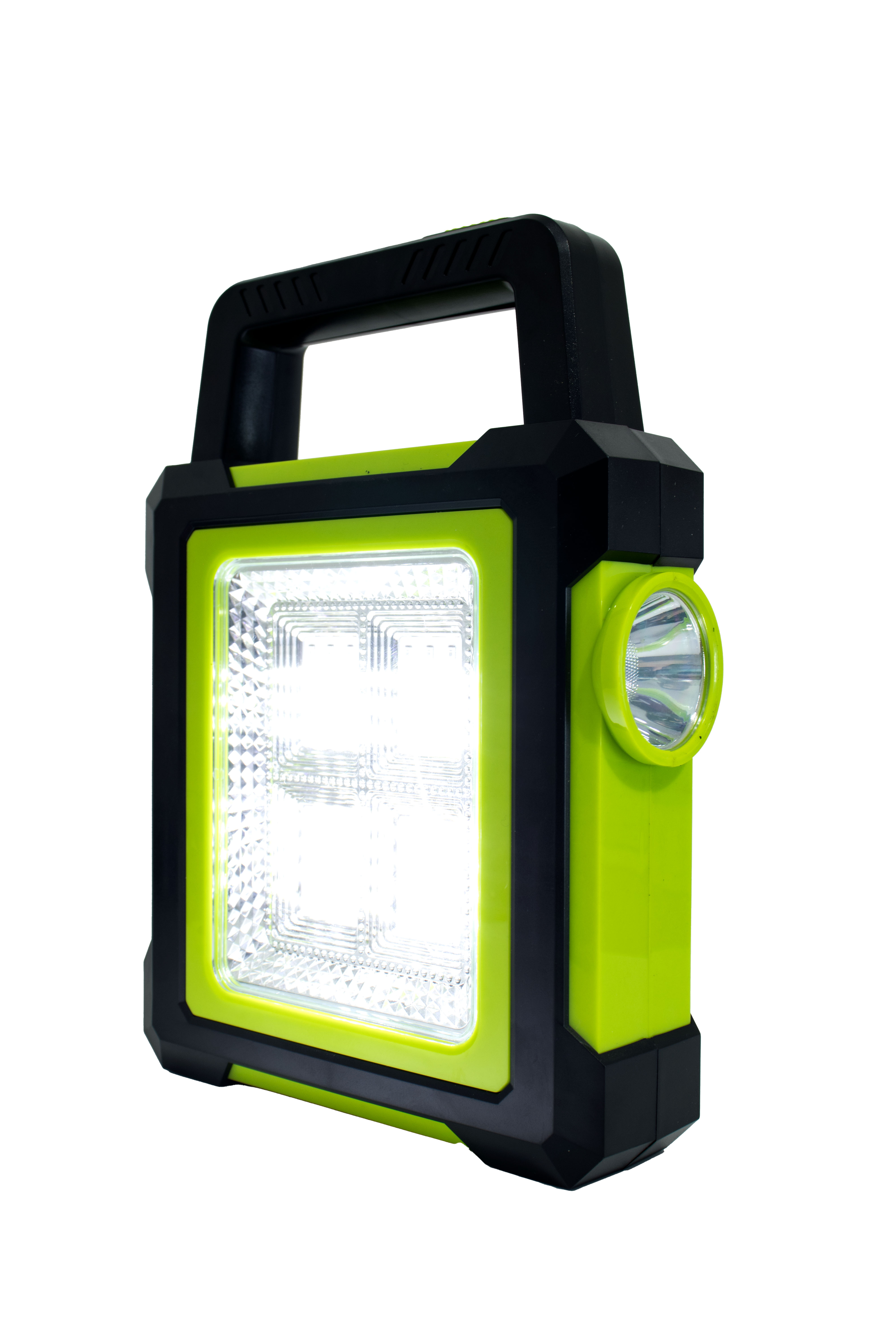 Lámpara Solar LED Portátil Recargable con Panel y Linterna Lateral Integrada