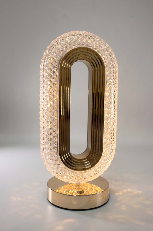 Lámpara de Mesa LED Ovalada de Cristal y Dorado - Diseño Moderno de Lujo para Sala de Estar y Dormitorio