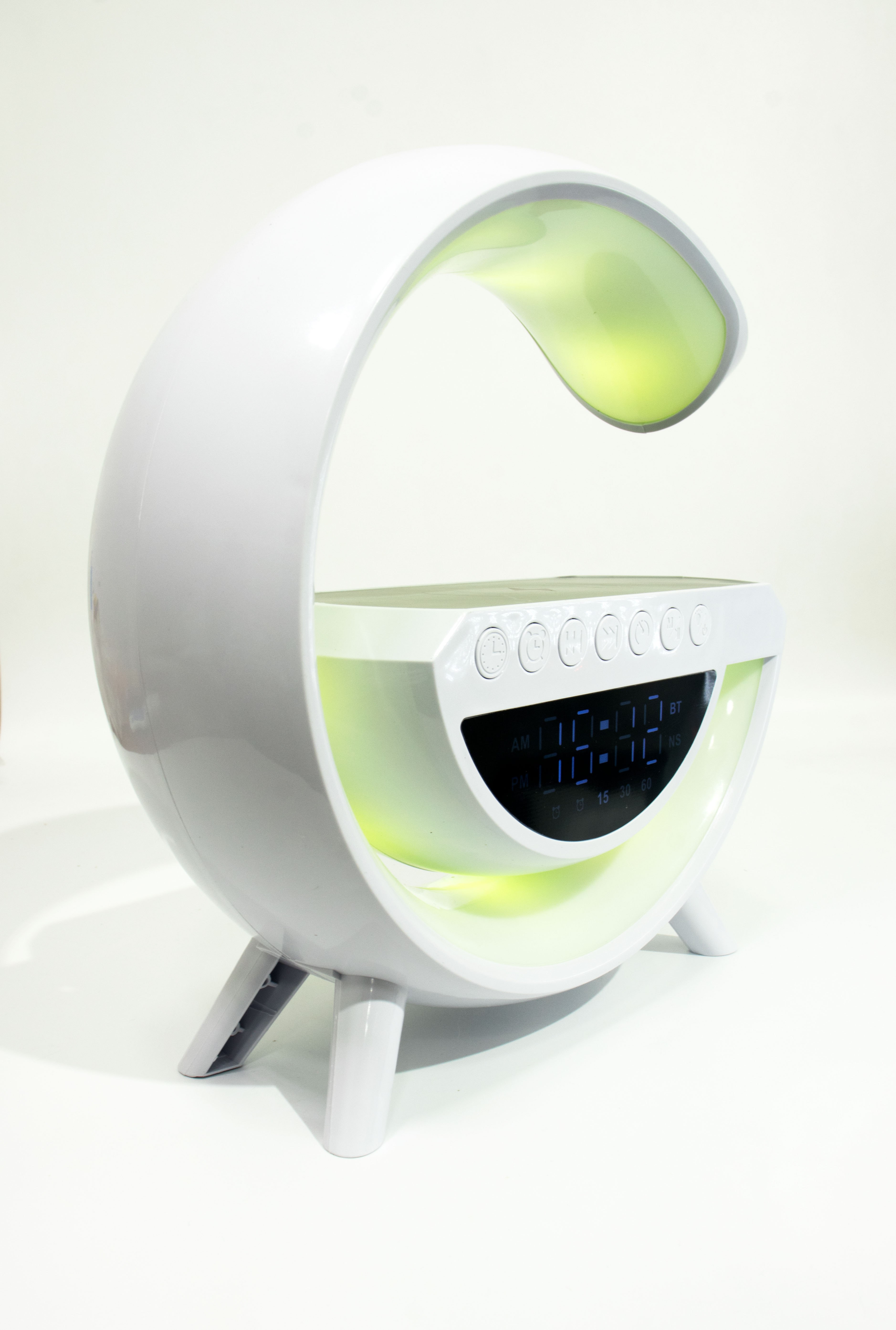 Lámpara de Noche LED RGB con Altavoz Bluetooth, Cargador Inalámbrico y Reloj