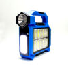Linterna LED Recargable Multifuncional con Foco, Luz Lateral COB y Panel Solar - Azul Brillante para Camping y Emergencias