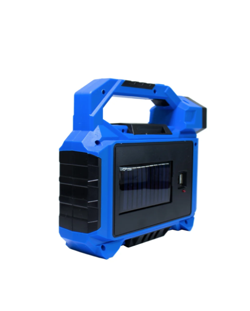 Linterna LED Recargable Multifuncional con Foco, Luz Lateral COB y Panel Solar - Azul Brillante para Camping y Emergencias