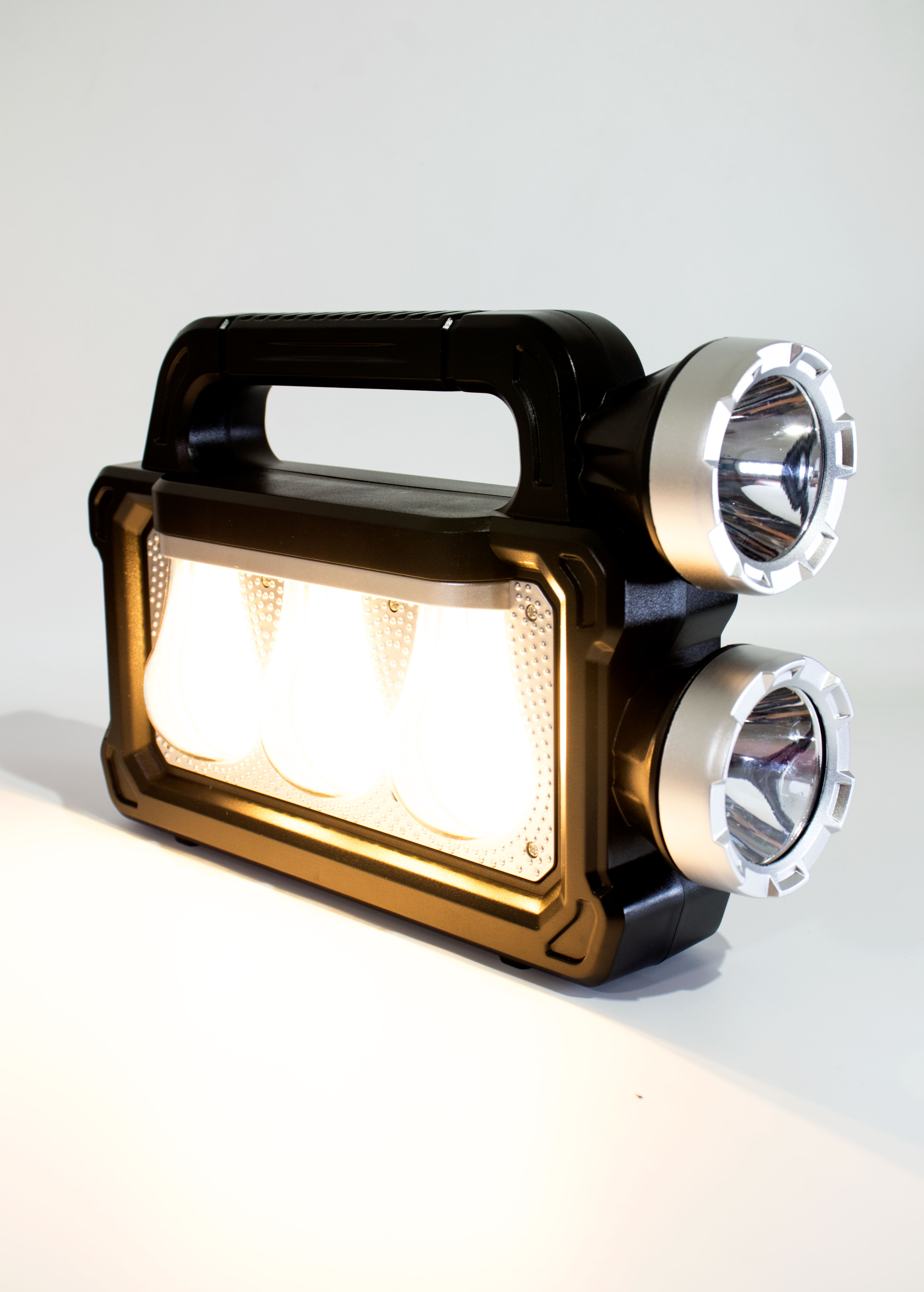 Linterna de Búsqueda LED Solar Multifuncional con 2 Focos, Luz Lateral y COB Recargable - Alta Potencia para Exteriores y Emergencias