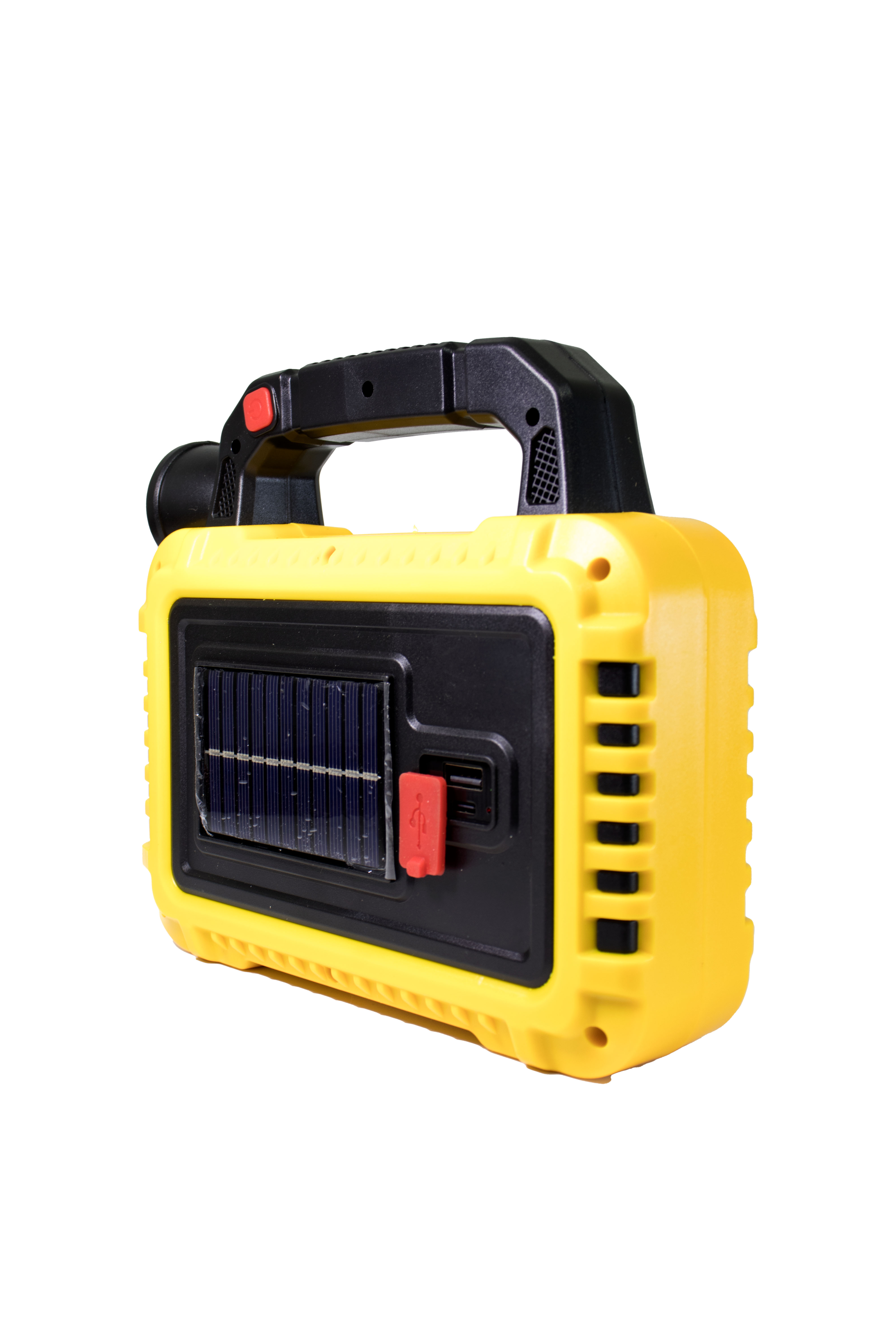 Linterna LED Recargable Multifuncional con Foco, Luz Lateral COB y Panel Solar - Amarillo Brillante para Camping y Emergencias
