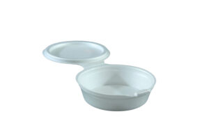 Vianda Redonda Blanca Plastlit Reutilizable con Tapa Abatible - Paquete de 25 Unidades para Salsas, Aderezos y Porciones Individuales